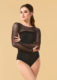 ASTA long sleeve leotard by Grand Prix polyamide micro+mesh, black, XS