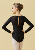 FLAKE long sleeve leotard by Grand Prix polyamide micro+flocked mesh, black, 146cm