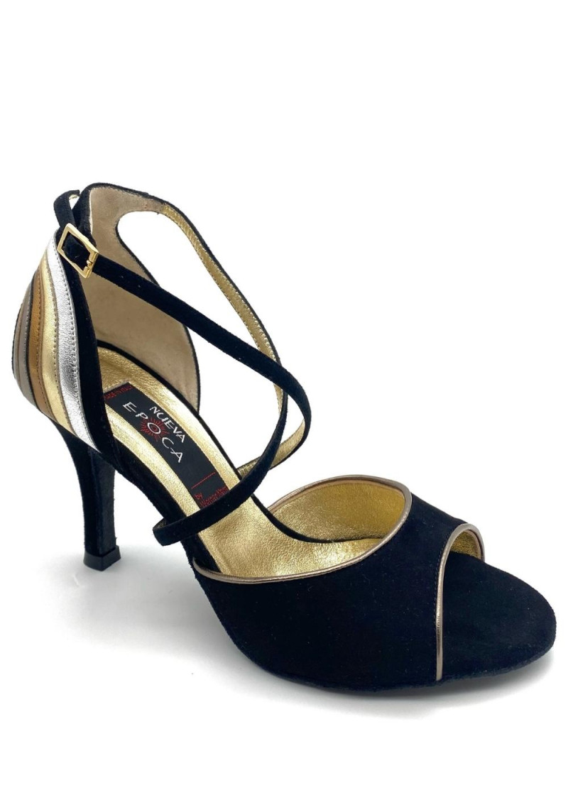 Tango shoes Luzma suede, black+gold, 8 cm, 3,5