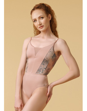 BLAIRE camisole leotard by Grand Prix polyamide micro+printed mesh, coral almond, L