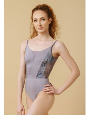 BLAIRE camisole leotard by Grand Prix polyamide micro+printed mesh, pale violet, M