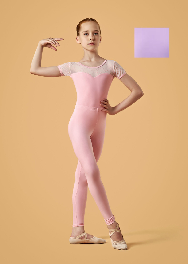 ANTARES short sleeve leotard by Grand Prix polyamide micro+flocked mesh, lavender, 152cm