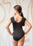 KIM short sleeve leotard by Grand Prix polyamide micro+flocked mesh, black+tropic lime, 128cm