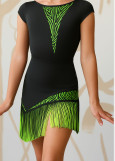 KIM short sleeve leotard by Grand Prix polyamide micro+flocked mesh, black+tropic lime, 128cm