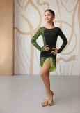 DOLLY long sleeve leotard by Grand Prix polyamide micro+flocked mesh, black+tropic lime, 140cm