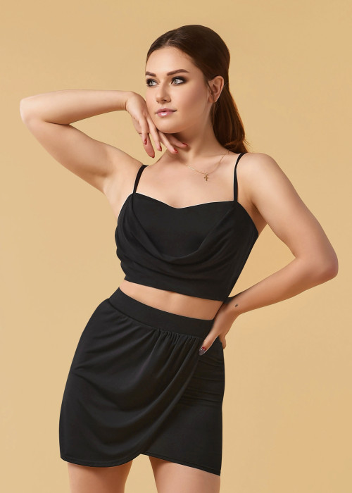 MELANY crop top by Grand Prix polyamide micro+mesh, black, L