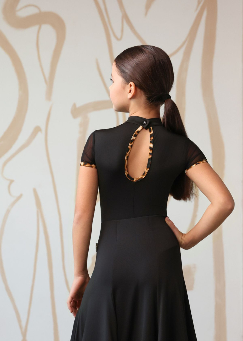 KERRY short sleeve leotard by Grand Prix polyamide micro+mesh, black, 134cm