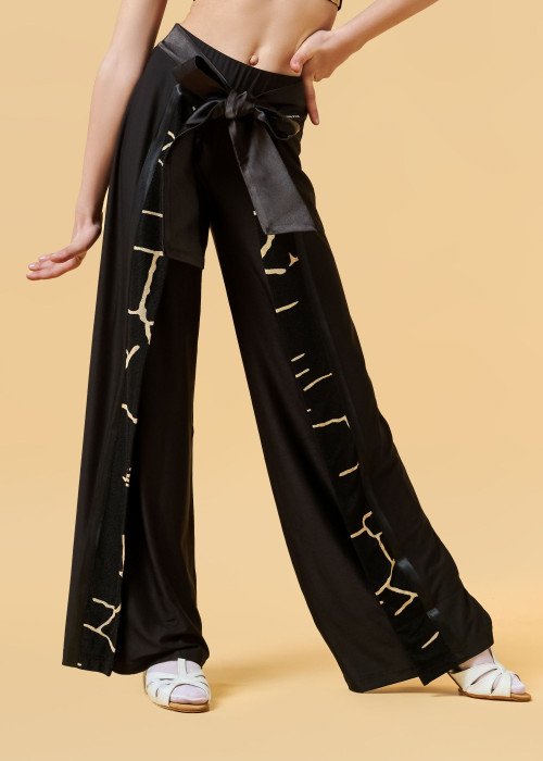 CARLIN straight ballroom pants by Grand Prix polyamide micro+printed mesh, black+nude, 128cm