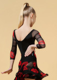 DANNA LIPS long raglan sleeve leotard by Grand Pri polyamide micro+printed mesh, black+red, 128cm