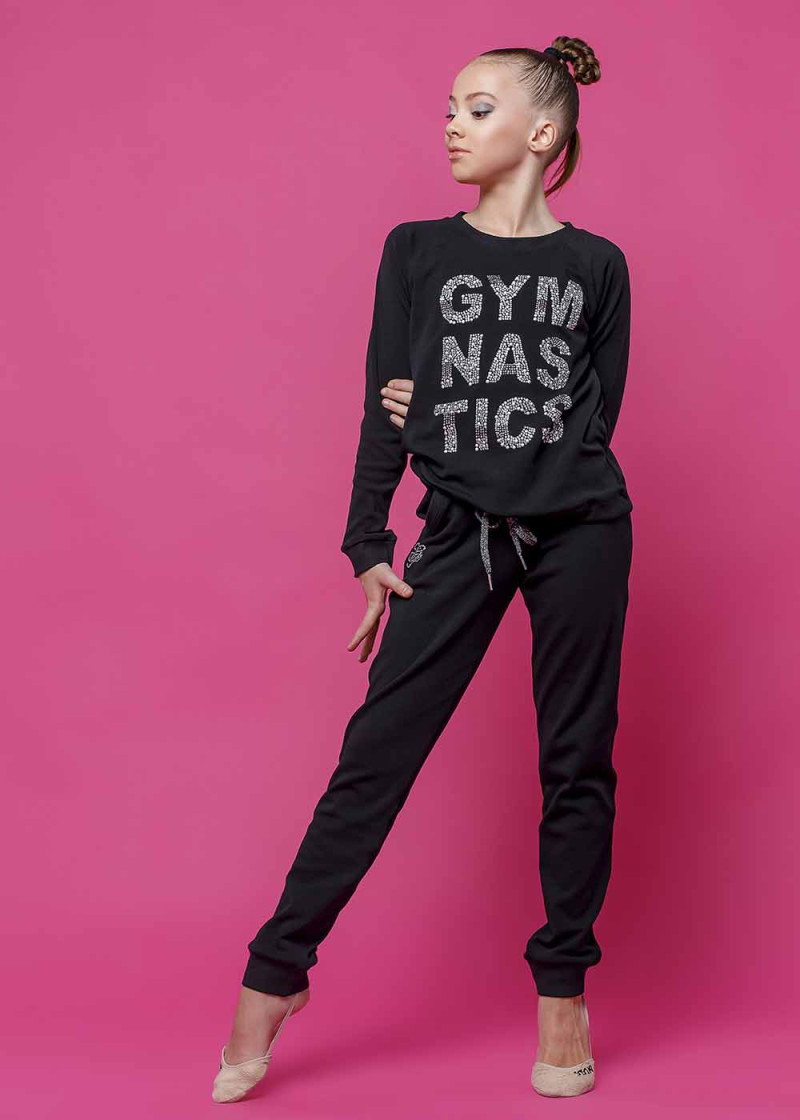 Tracksuit OLIMPIC "Gymnastics" 90%cotton, 10%elastane, black, 164cm(14-15 years)