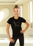 PALOMA T-shirt, gymnast with a hoop by Grand Prix cotton stretch, black, 134cm
