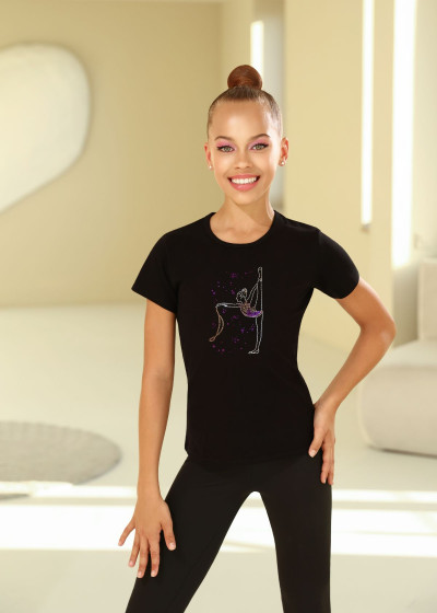 PALOMA T-shirt, gymnast with a rope by Grand Prix cotton stretch, black, 122cm