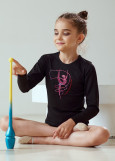 PAMELA long sleeve, gymnast with a ribbon by Grand 90%cotton, 10%elastane, black, Light Siam AB, 134cm