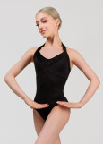 MARCELINE halter leotard by Grand Prix nylon+velour, black, XS