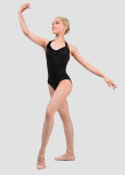MARCELINE halter leotard by Grand Prix nylon+velour, black, XS