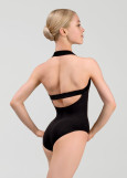MARCELINE halter leotard by Grand Prix nylon+velour, black, XS