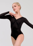 PRIMROSE long sleeve leotard by Grand Prix nylon+velour, black, S