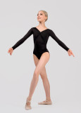 PRIMROSE long sleeve leotard by Grand Prix nylon+velour, black, S