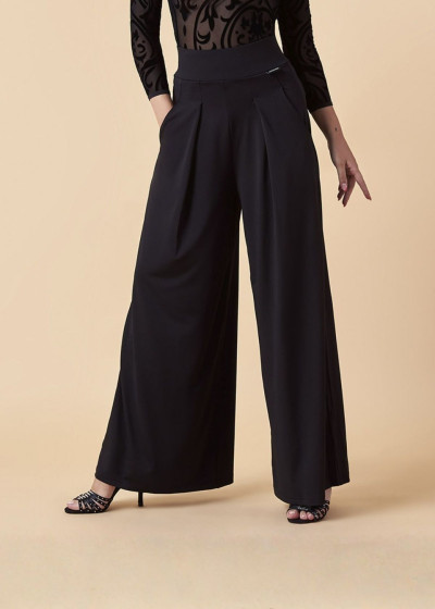 PALAZZO wide ballroom pants by Grand Prix crepe stretch, black, 152cm