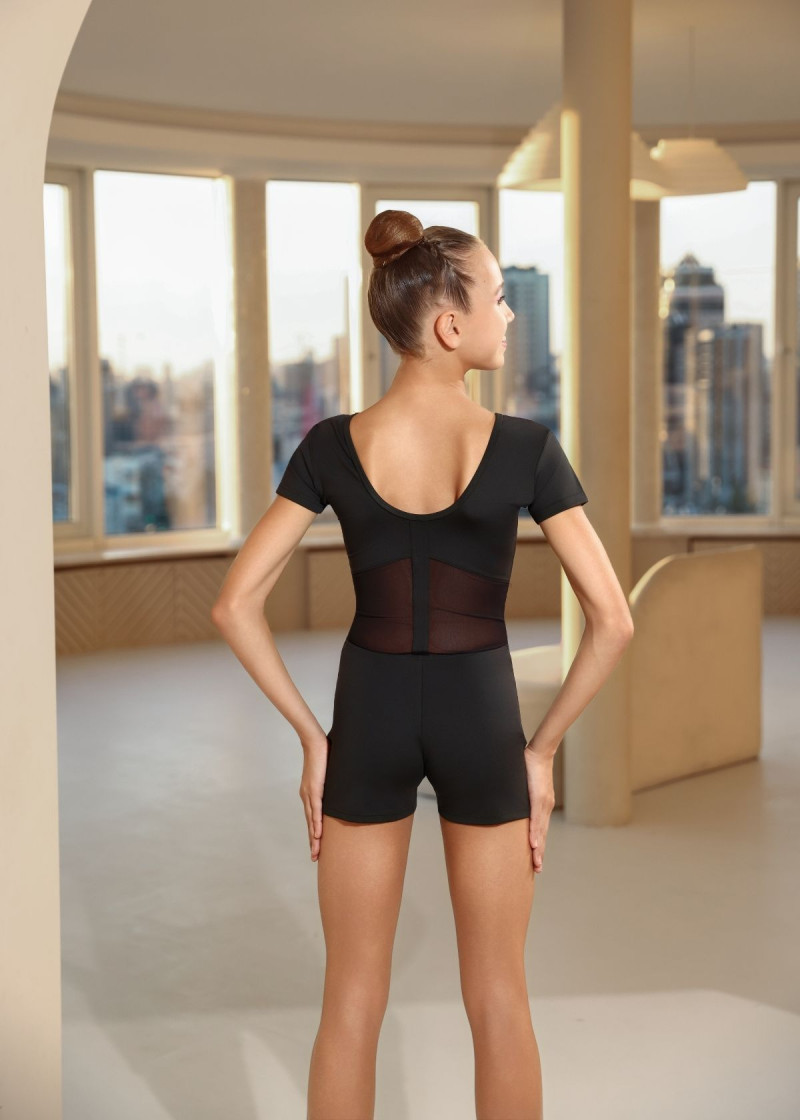 Biketard ZELDA, short sleeve nylon+mesh, black, 140cm