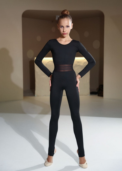 Unitard ZUMI, long sleeve, Leggings nylon+mesh, black, 134cm