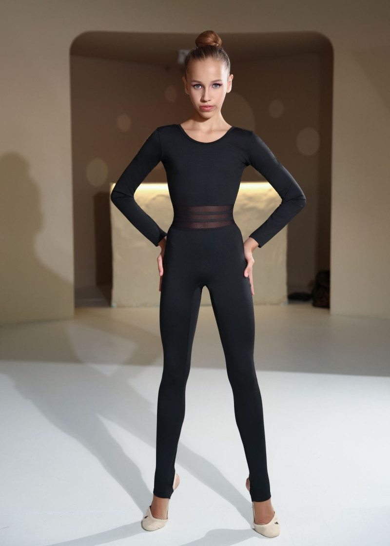 Unitard ZUMI, long sleeve, Leggings nylon+mesh, black, 134cm