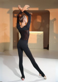 Unitard QUATRA, long sleeve, Leggings nylon+mesh, black, 140cm