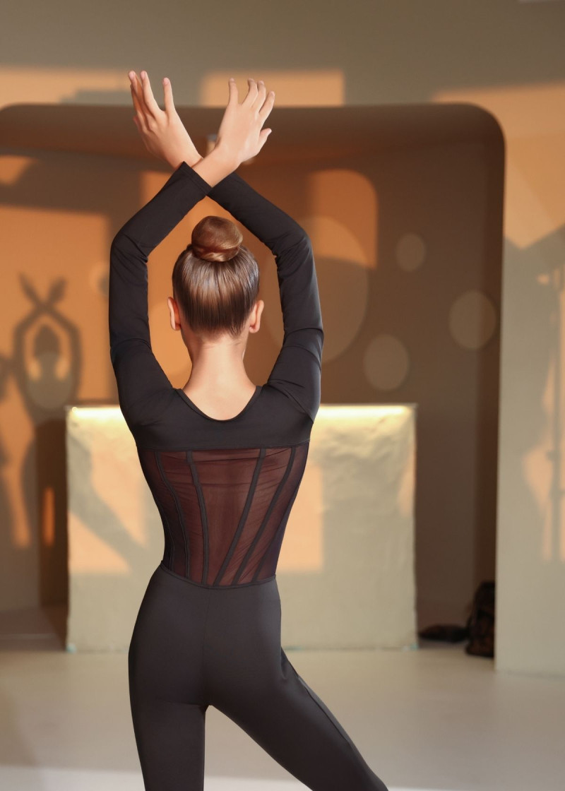 Unitard QUATRA, long sleeve, Leggings nylon+mesh, black, 140cm