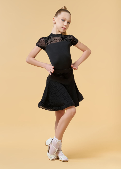 MANDY latin skirt with crinoline by Grand Prix polyamide micro+flocked mesh, black, 134cm