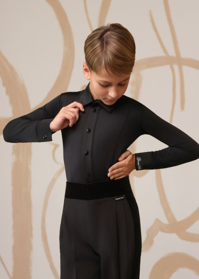 BRYAN button down Latin Competition Shirt by Grand 90%polyamide, 10%elastane, black, 158cm