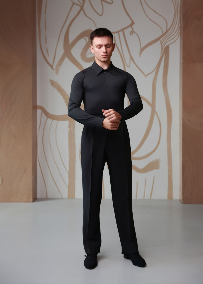 HANS raglan sleeve Latin Competition Shirt with a 90%polyamide, 10%elastane, black, 152cm
