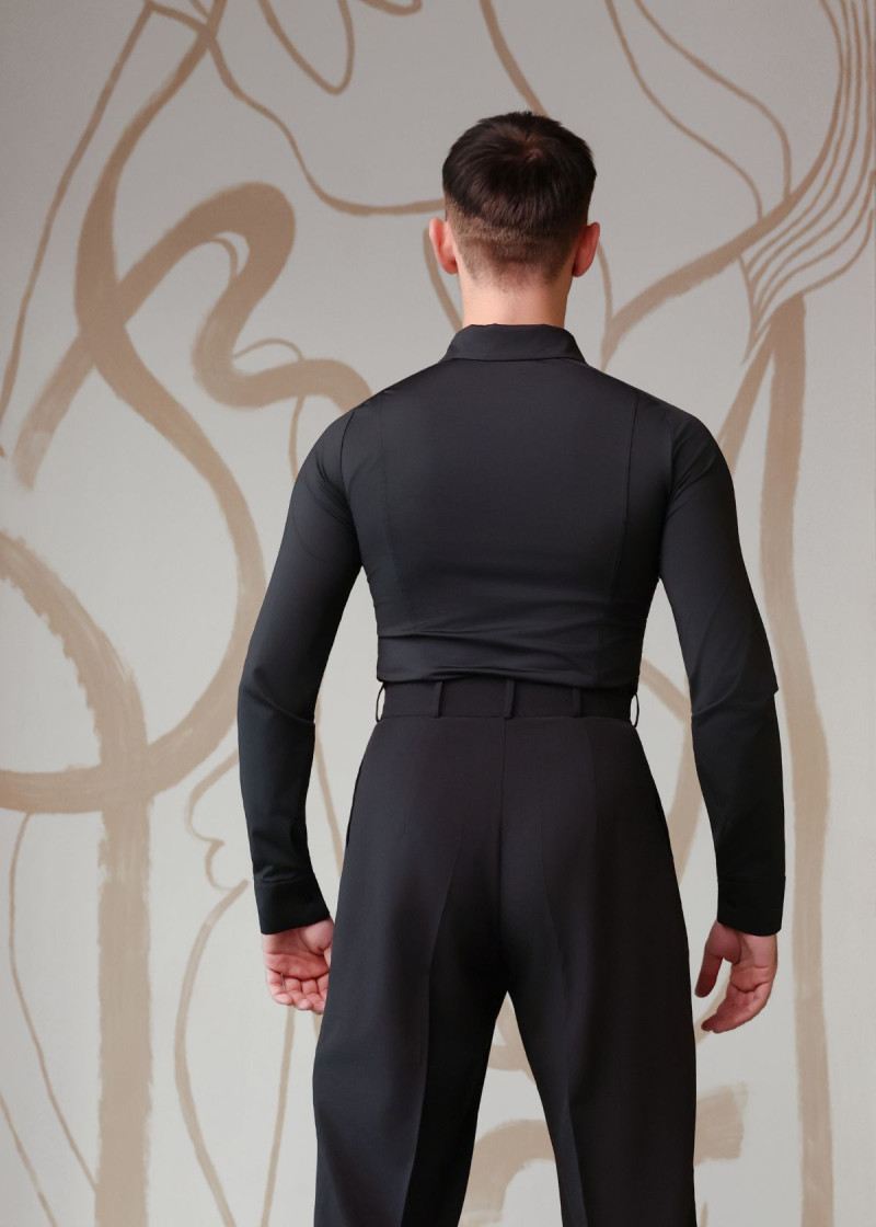 HANS raglan sleeve Latin Competition Shirt with a 90%polyamide, 10%elastane, black, 152cm