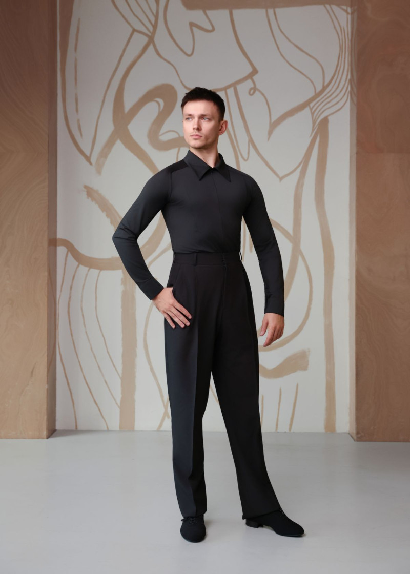 HANS raglan sleeve Latin Competition Shirt with a 90%polyamide, 10%elastane, black, 152cm
