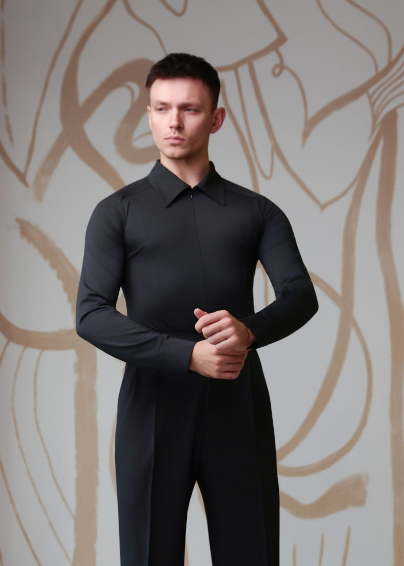 HANS raglan sleeve Latin Competition Shirt with a 90%polyamide, 10%elastane, black, 152cm