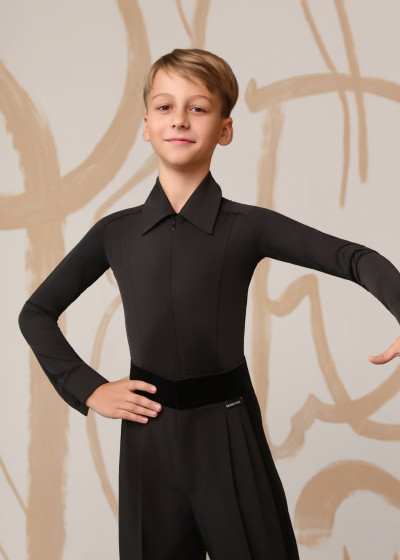 HANS raglan sleeve Latin Competition Shirt with a 90%polyamide, 10%elastane, black, 152cm