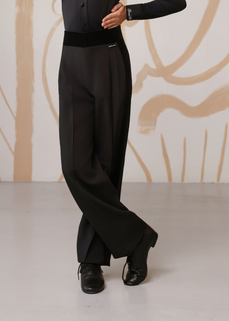 SALVO - Брюки бал., велюр.лампас, пояс 95%полиэстр, 5%эластан, черный, 134см