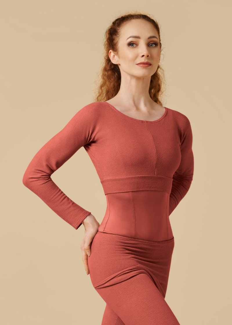 NADINE warm-up leggings by Grand Prix rayon rib knit, dusty rose, S
