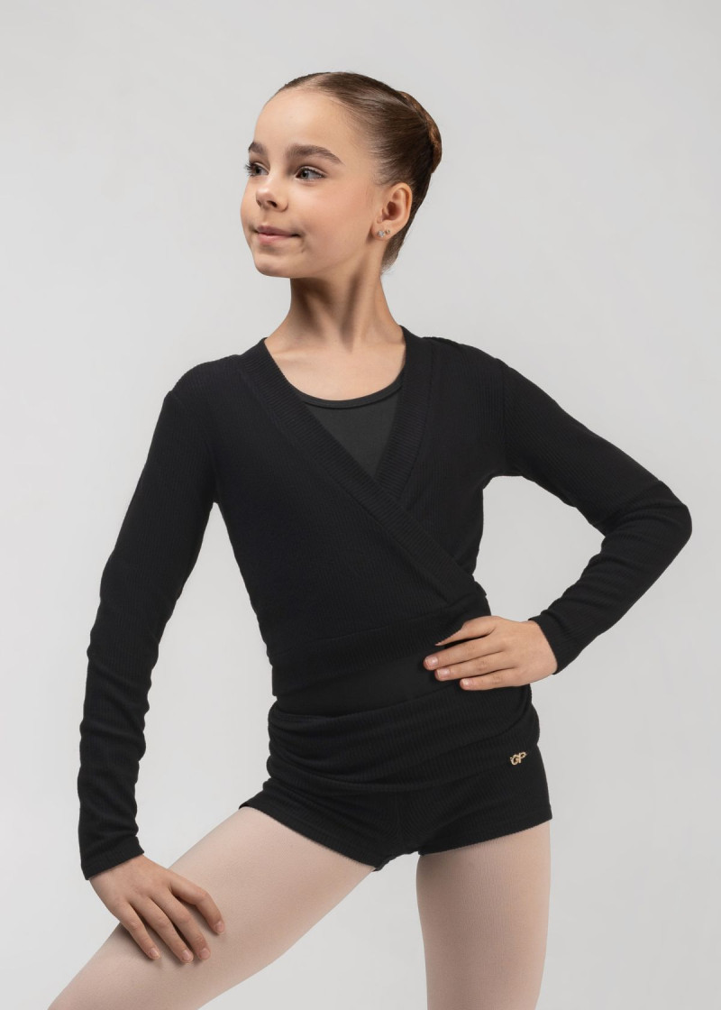 MOMENTUM - Кофта разогревочная WILMA JUNIOR на запах rayon rib knit, black, 140-146см