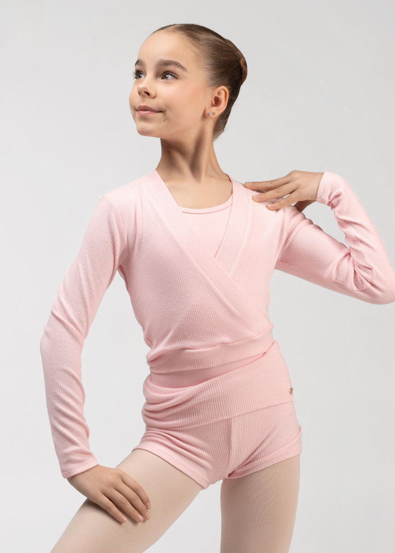 MOMENTUM - Кофта разогревочная WILMA JUNIOR на запах rayon rib knit, pink, 140-146см