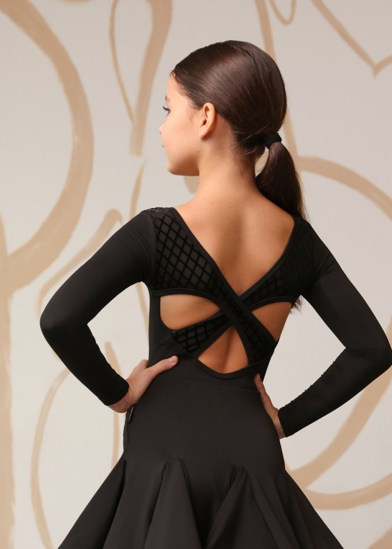 DANIELLE long sleeve leotard by Grand Prix polyamide micro+flocked mesh, black, 140cm