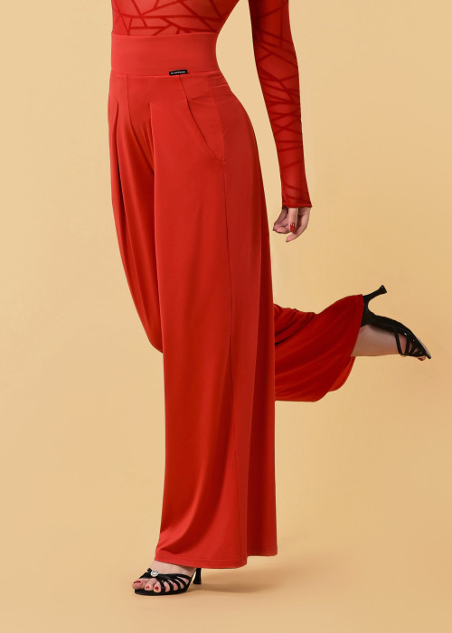 PALAZZO wide ballroom pants by Grand Prix polyamide micro, red, L