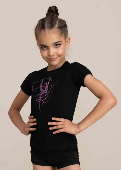 PALOMA T-shirt, gymnast with a ribbon by Grand Pri 90%cotton, 10%elastane, black, Light Siam AB, 122cm