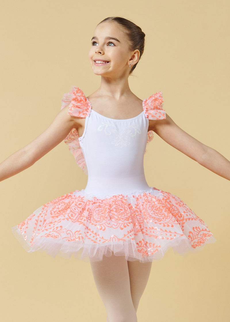 Costume PIXIE by Grand Prix cotton+tuiie, white+coral, 134cm