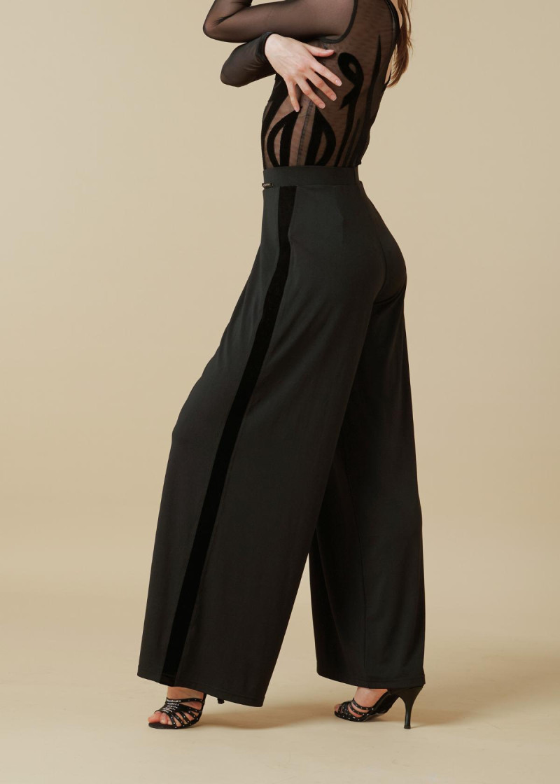 SUZETTE wide ballroom dance pants by Grand Prix polyamide micro+velour, black+black, S