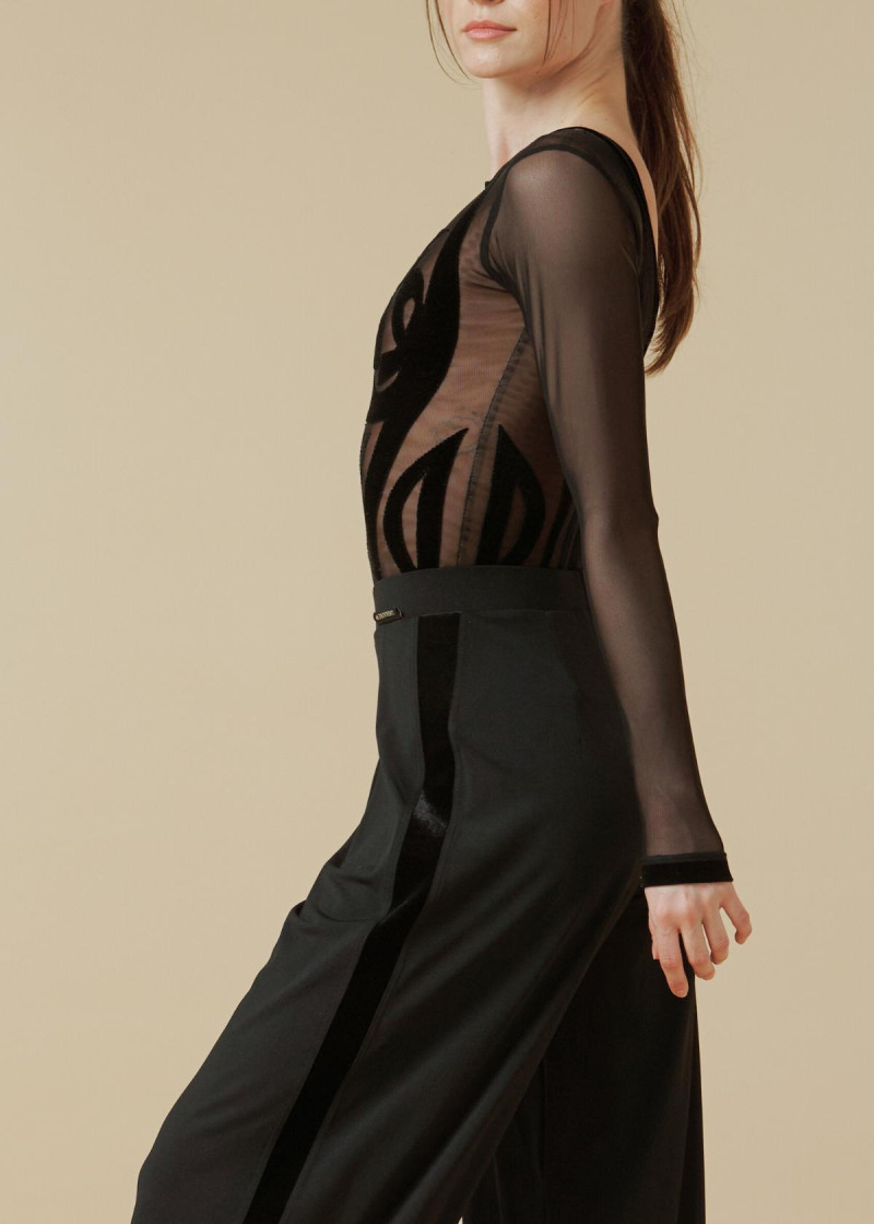 SUZETTE wide ballroom dance pants by Grand Prix polyamide micro+velour, black+black, S