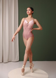 ARABELLA camisole leotard by Grand Prix nylon+flocked mesh, nostalgia rose, XS