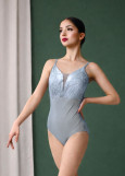 ARABELLA camisole leotard by Grand Prix nylon+flocked mesh, frosty grass, S