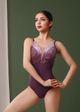 ARABELLA camisole leotard by Grand Prix nylon+flocked mesh, berry smoothie, S