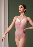 ARABELLA camisole leotard by Grand Prix nylon+flocked mesh, nostalgia rose, XS