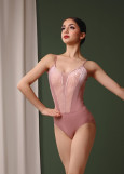 BLAIRE camisole leotard by Grand Prix nylon+flocked mesh, nostalgia rose, M